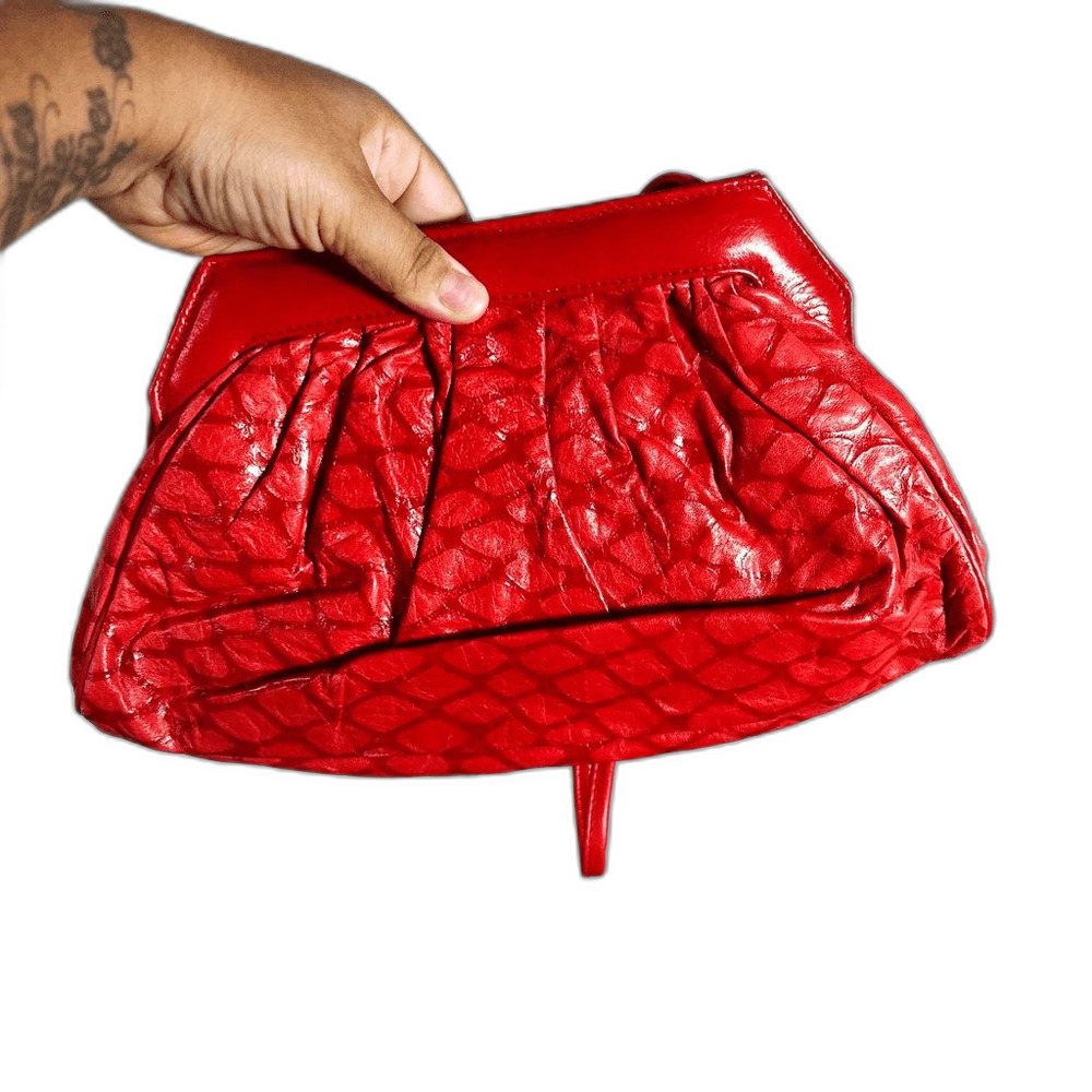 High Fashion Handbags Clutch 80's Vintage Red Leather Statement Piece Mini Bag